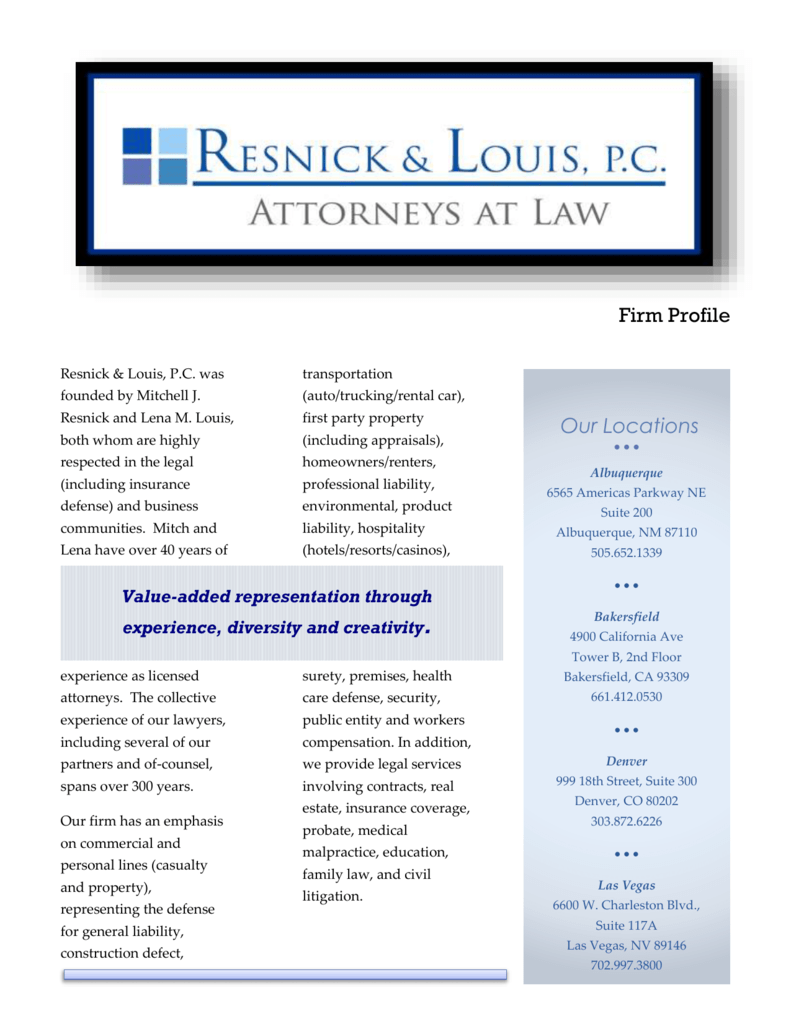 Resnick & Louis, P.C Bakersfield, CA Office