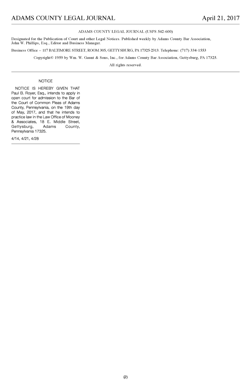 Mooney & Associates, Attorneys at Law Gettysburg, PA Office