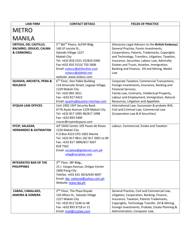 SyCip Salazar Hernandez & Gatmaitan Makati, Philippines Office