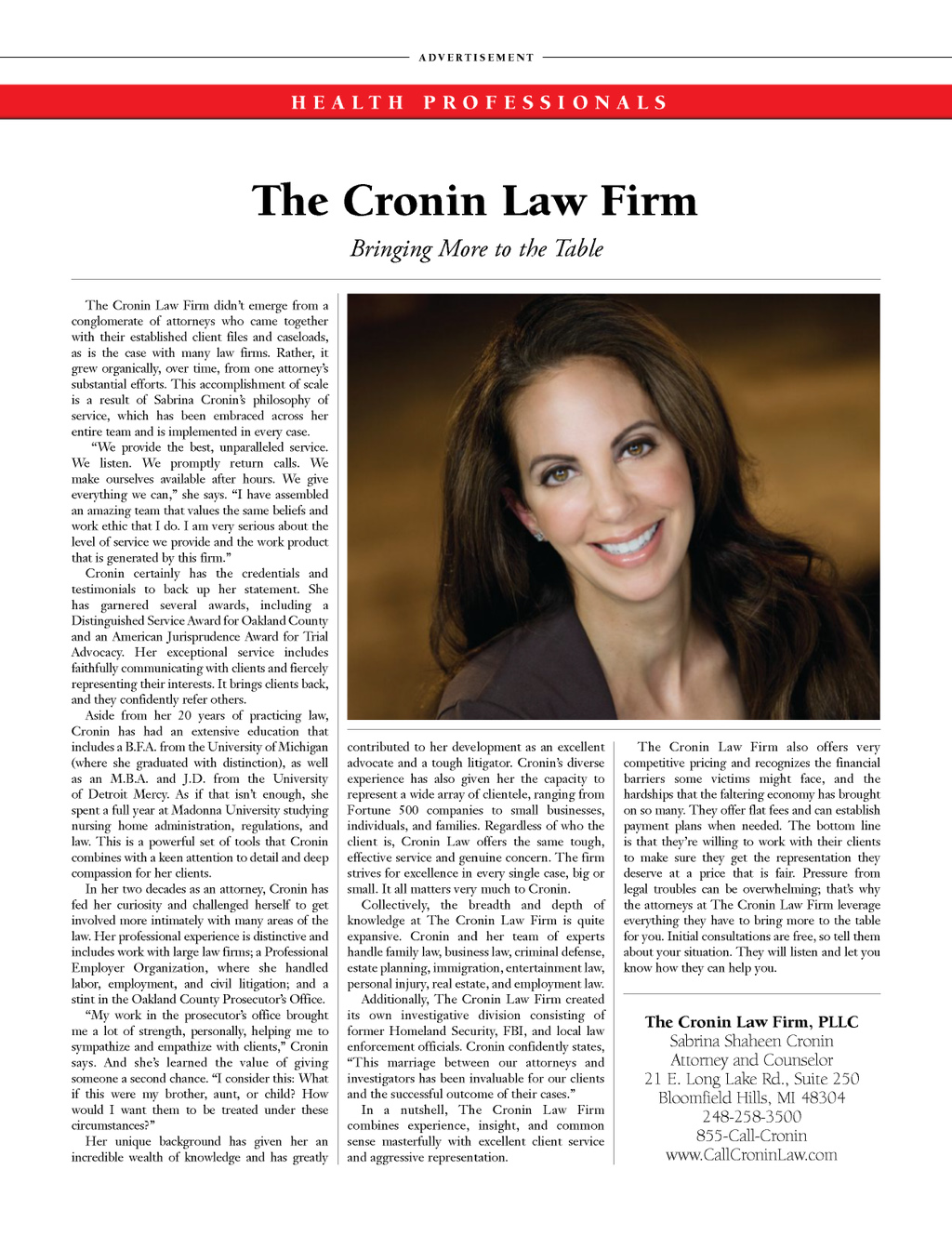 Cronin Law Firm, PLLC Bloomfield Hills,  Office