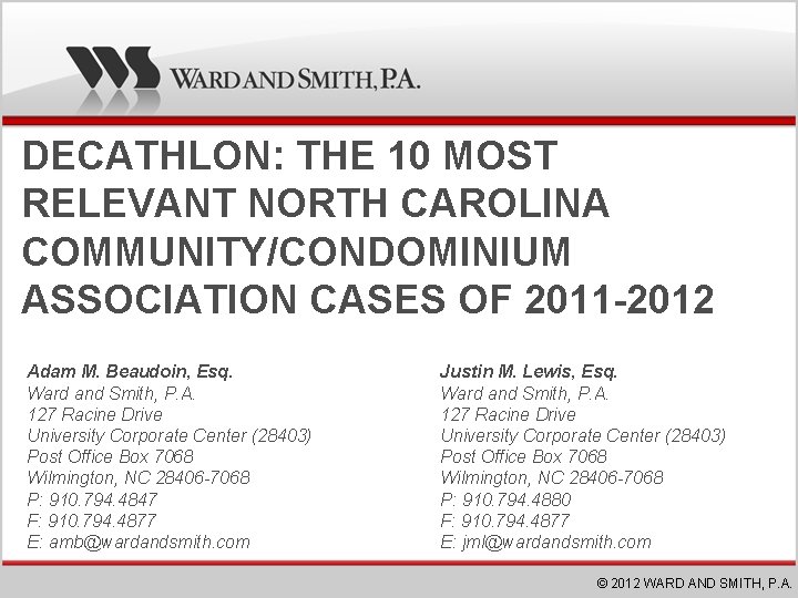 Ward and Smith, PA Wilmington, NC Office