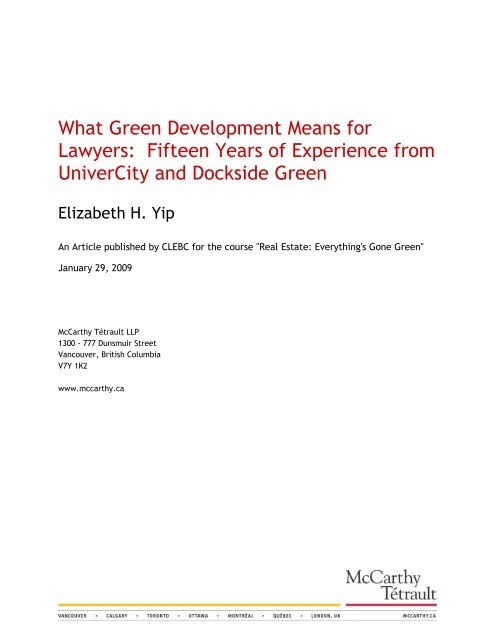 McCarthy Tetrault LLP Vancouver, Canada Office