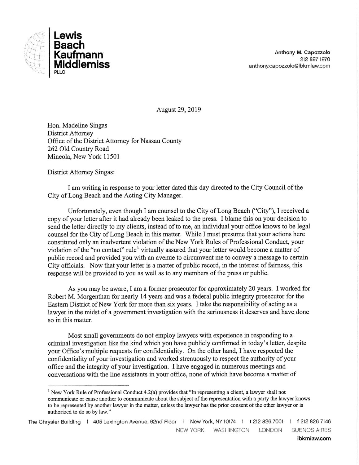 Lewis Baach Kaufmann Middlemiss PLLC New York City, NY Office