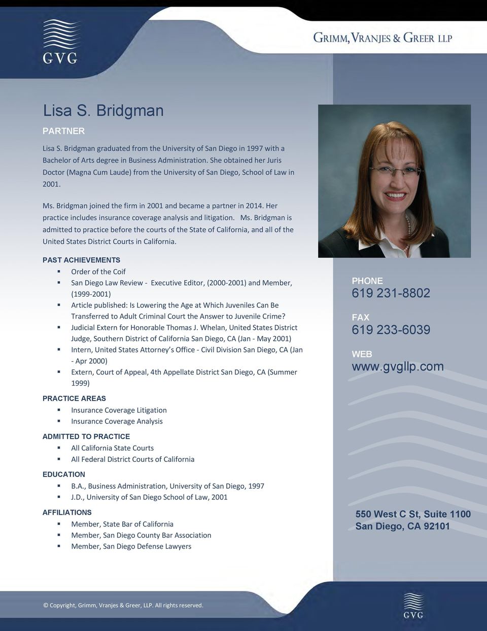 Grimm Vranjes Greer Stephan & Bridgman LLP San Diego,  Office