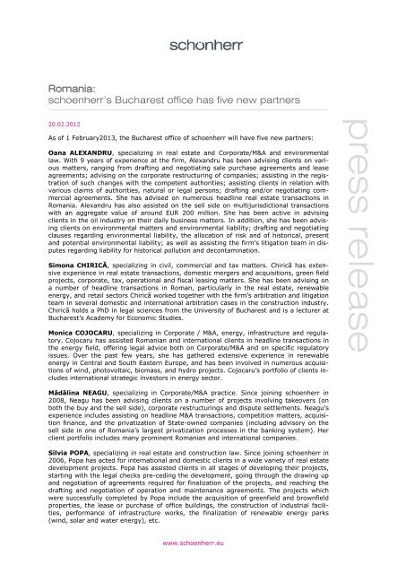 Schoenherr Attorneys at Law Chisinau, Moldova, Republic of Office