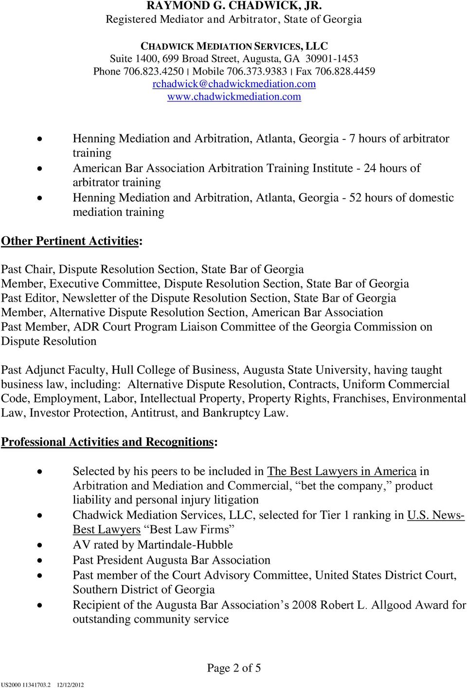 Chadwick Mediation & Arbitration, LLC Augusta,  Office