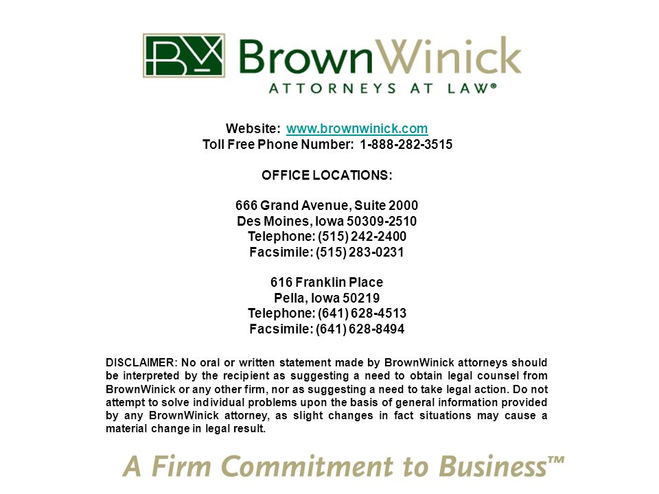 BrownWinick  Law Firm Pella, IA Office