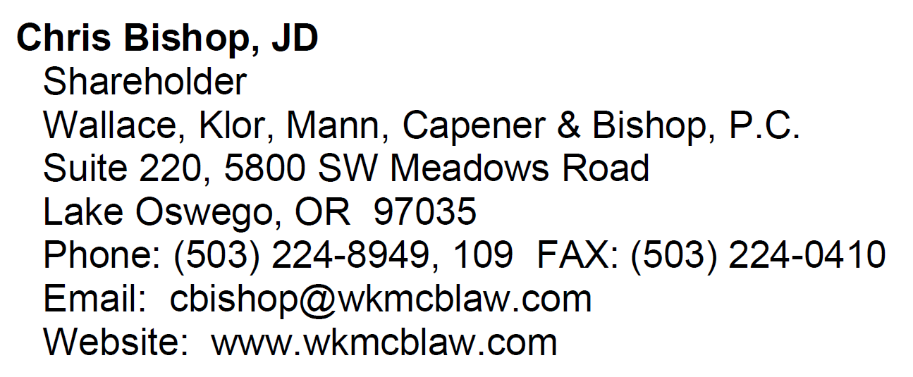 Wallace, Klor, Mann, Capener & Bishop, P.C Lake Oswego, OR Office