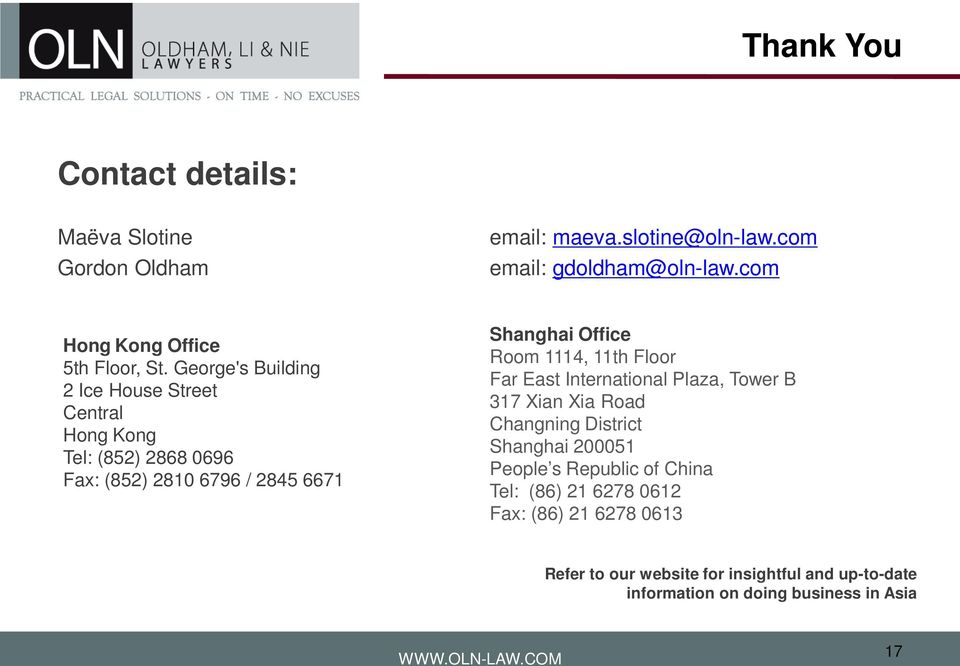 Oldham, Li & Nie Solicitors Shanghai, China Office