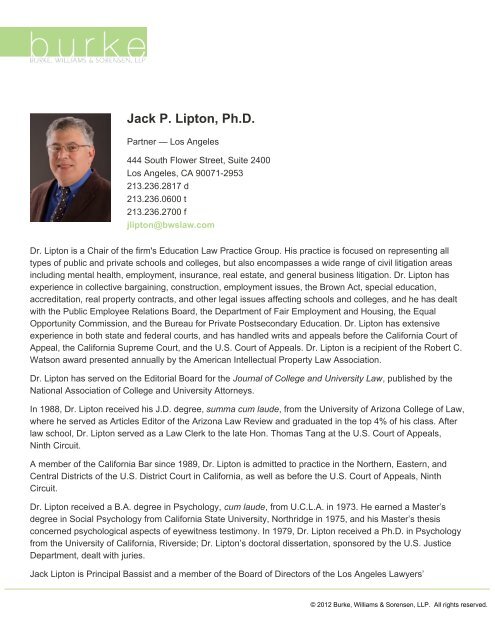 Burke, Williams & Sorensen, LLP Los Angeles, CA Office