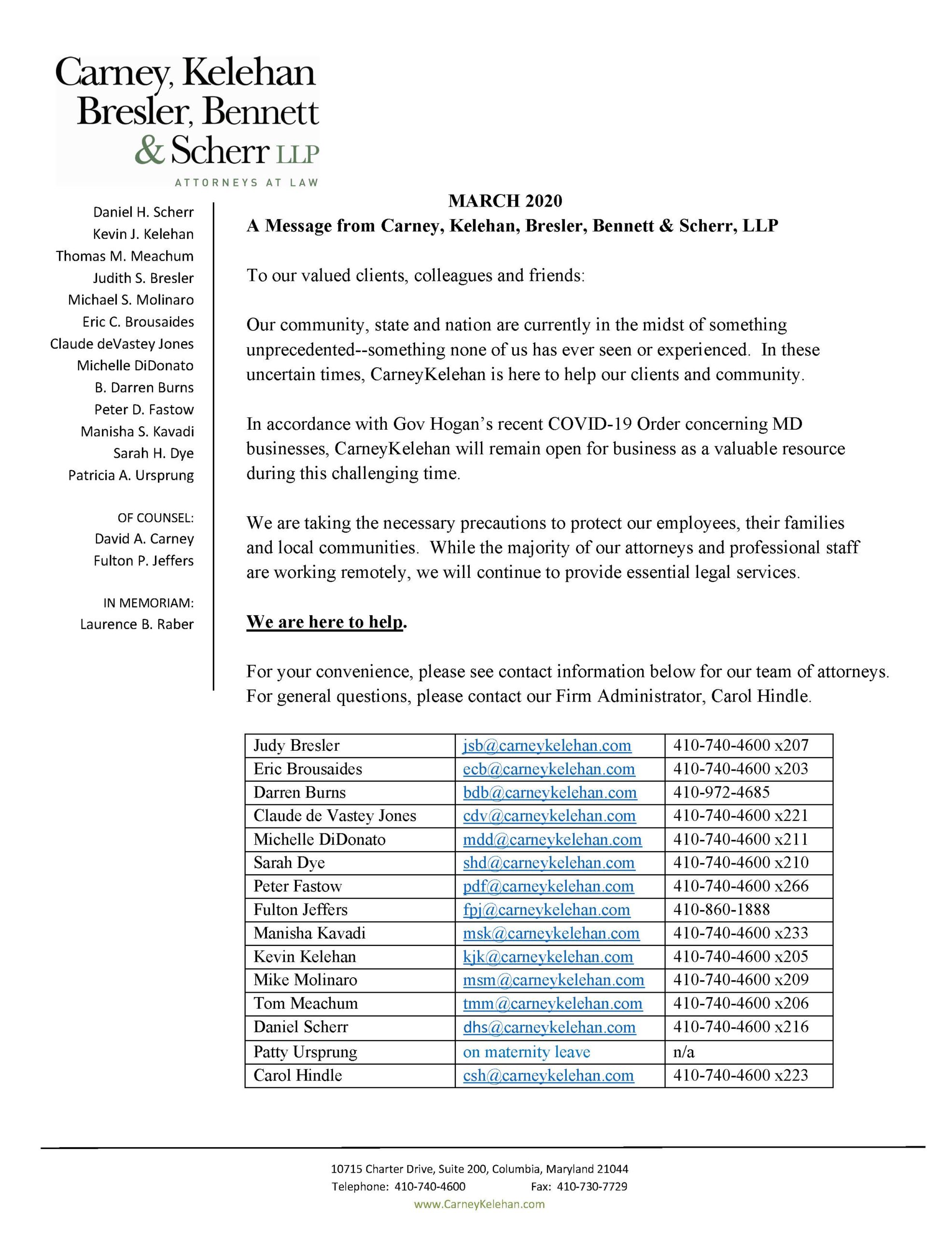 Carney, Kelehan, Bresler, Bennett & Scherr, LLP Rockville, MD Office