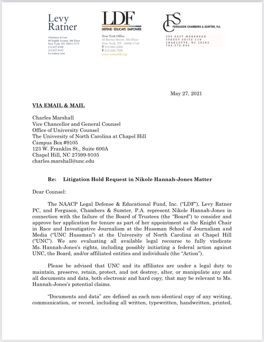 FERGUSON CHAMBERS & SUMTER, PA Chapel Hill, NC Office