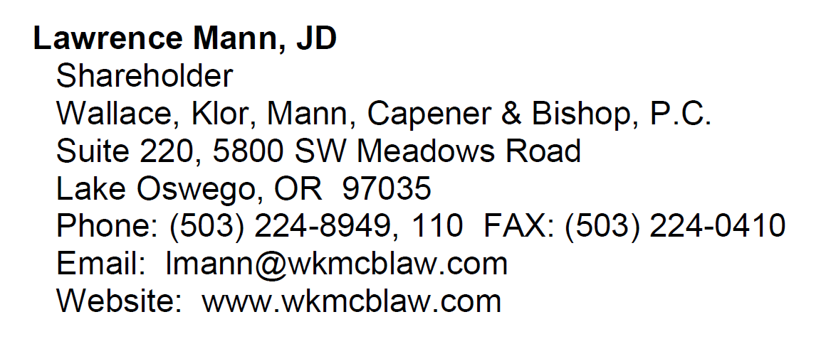Wallace, Klor, Mann, Capener & Bishop, P.C Lake Oswego, OR Office