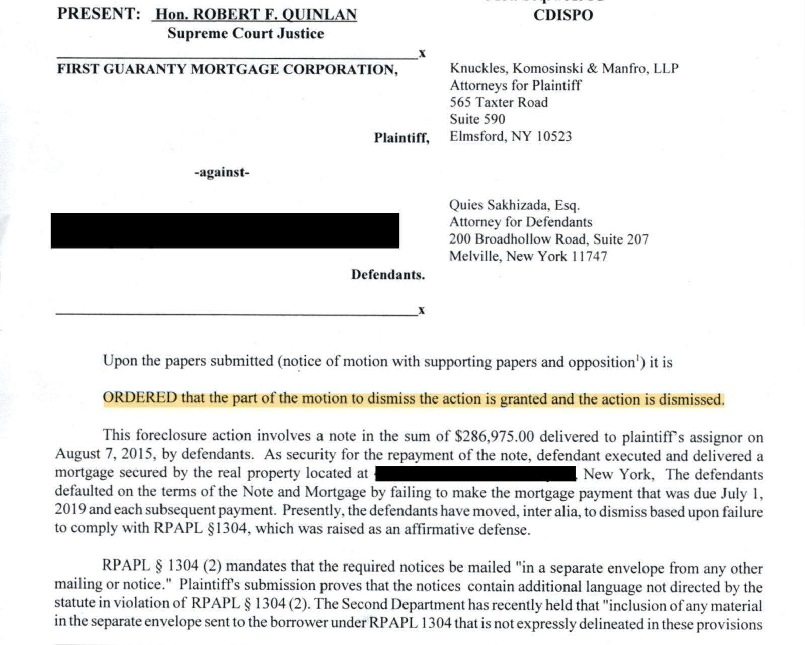 Knuckles Komosinski & Manfro LLP Elmsford,  Office