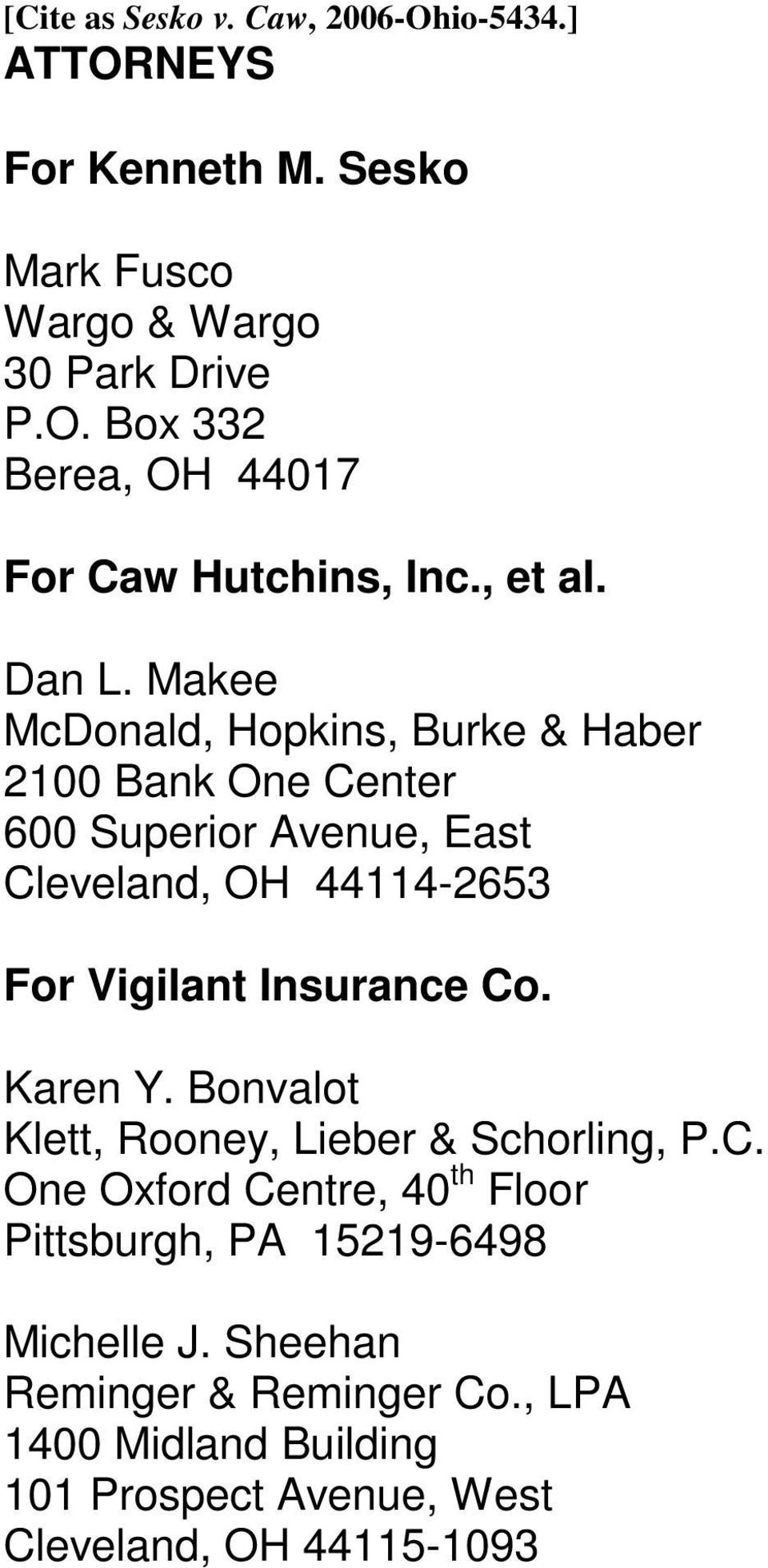 McDonald Hopkins, LLC Cleveland, OH Office