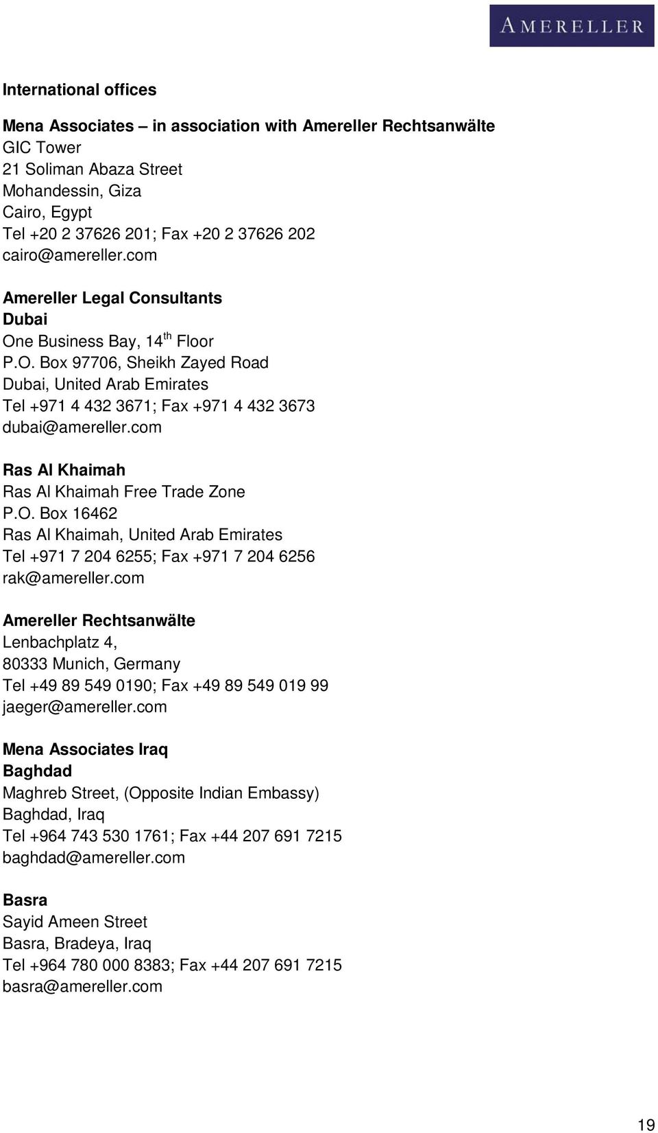 Amereller Baghdad, Iraq Office