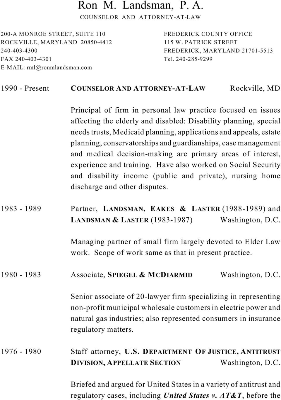 Ron M. Landsman, P.A Rockville, MD Office