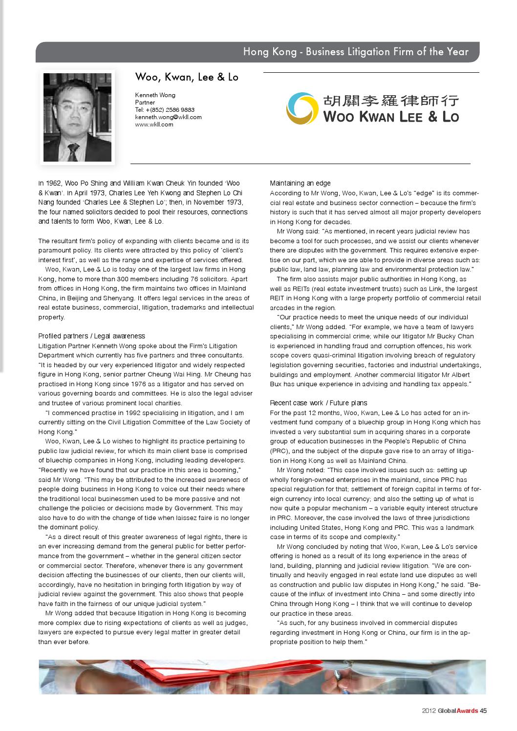 Woo, Kwan, Lee & Lo Hong Kong, China Office